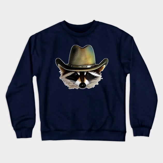 Raccoon Cowboy Crewneck Sweatshirt by nonbeenarydesigns